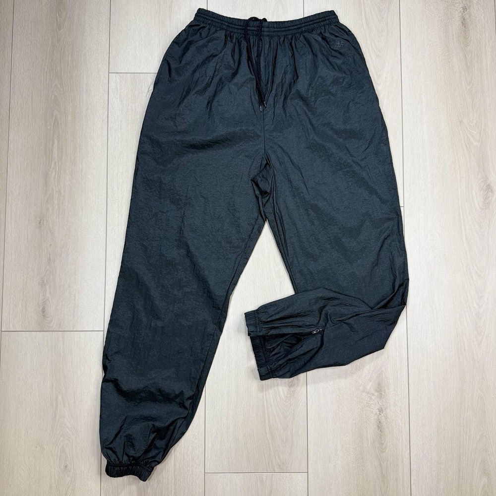 VTG USA Olympic Black Nylon Track Pants Men's L Hong‎ Kong Elastic Ankle 90s